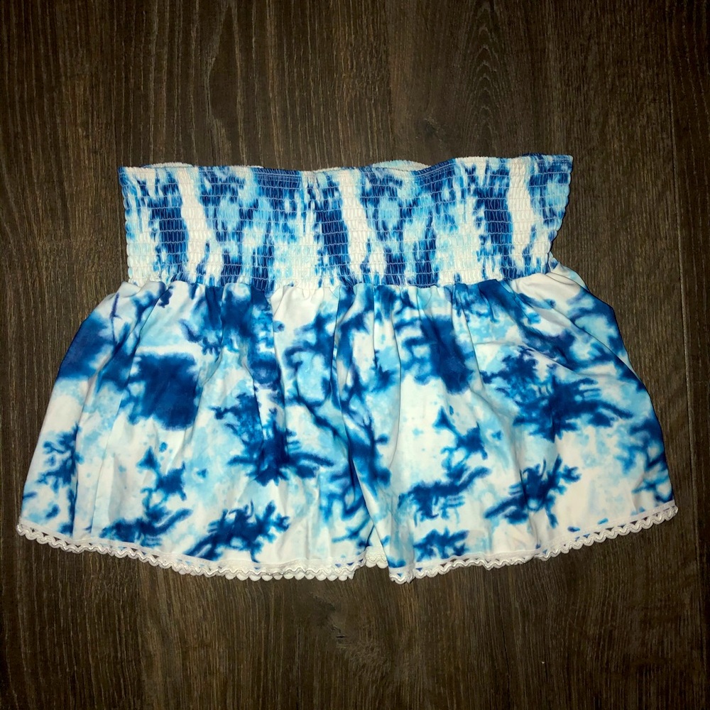 Tie dye ruffle blue and white mini skirt